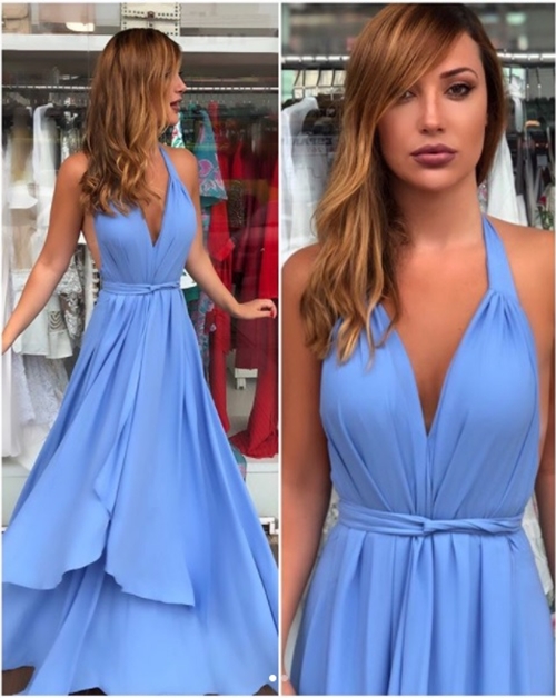 vestido de festa azul claro