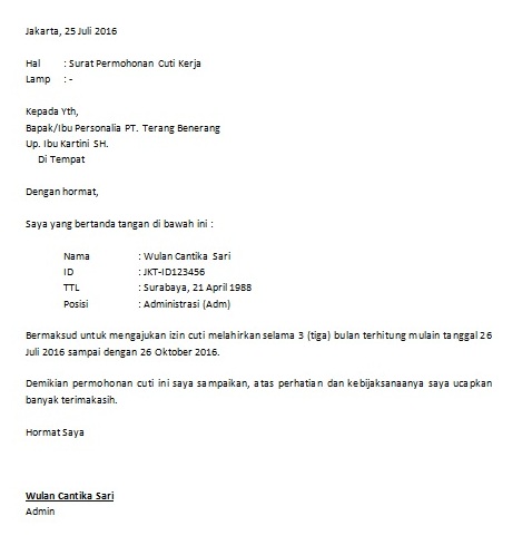 Contoh Dan Klarifikasi Surat Cuti Melahirkan Paling Gampang