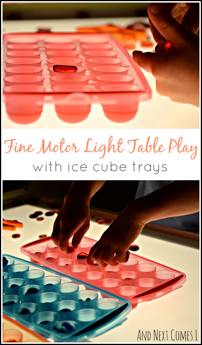 Fine motor light table play using items found in the dollar store from And Next Comes L