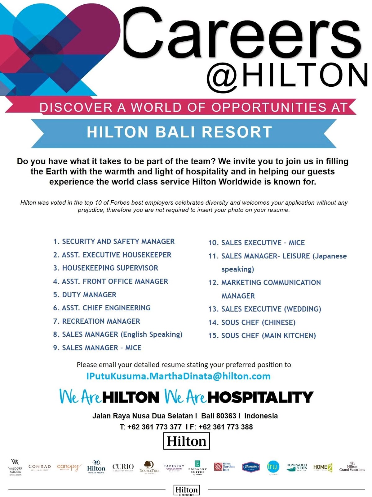Lowongan Kerja HILTON BALI RESORT (15 POSISI) 2019 - lowongan kerja hotel