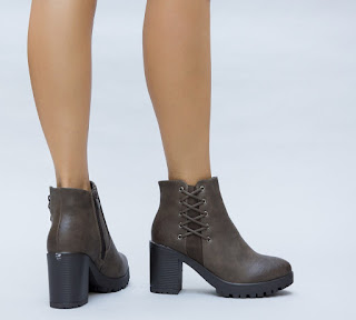 botine cu toc gros si talpa groasa de iarna, maro cu siret pe margini la reducere botine cu toc gros si talpa groasa de iarna, maro cu siret pe margini la reducere