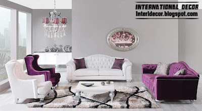 modern luxury living room furniture purple and white sofas and chairs
