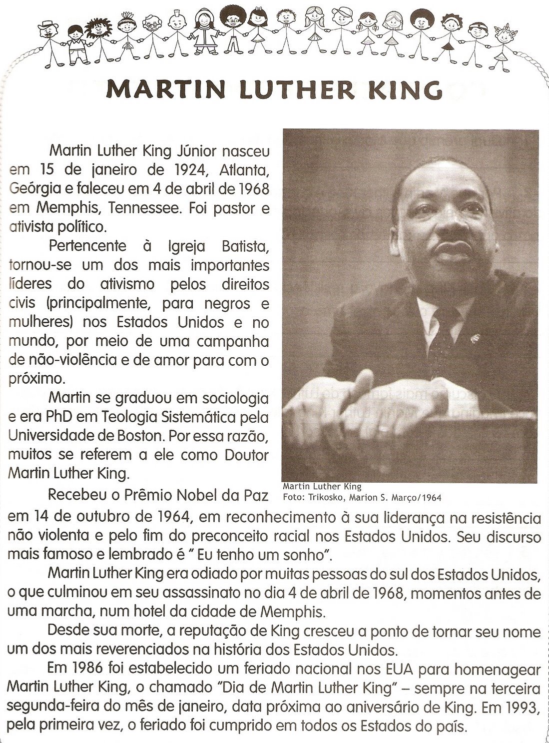 BAUZINHO DA WEB BAÚ DA WEB Texto sobre a vida de Martin Luther King com interpretação BAUZINHO DA WEB BAÚ DA WEB Texto sobre a vida de Martin Luther King com interpretação