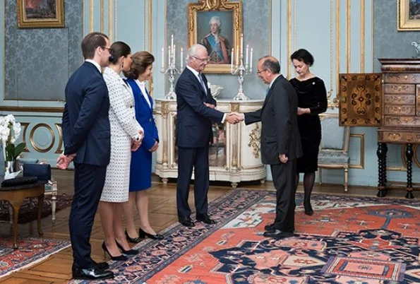 King Carl Gustaf, Queen Silvia, Prince Daniel. Crown Princess Victoria wore a skirtsuit, blazer and skirt, Ralph Lauren shoes