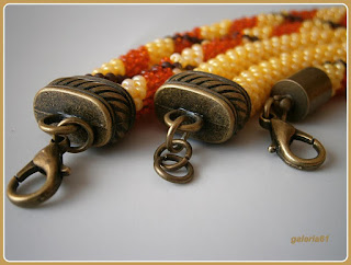 sznur szydełkowo koralikowy, naszyjnik i bransoletka, żółty i pomarańczowy