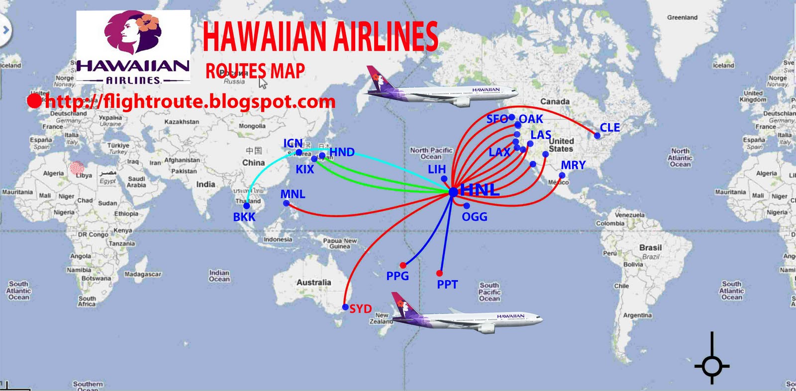 routes map: Hawaiian Airlines routes map