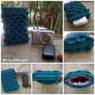 Ponsel Pouch with Crocodile Stitch, Kantong HP Rajut, Rajut Merajut, Tusuk Buaya, Crocodile Stitich