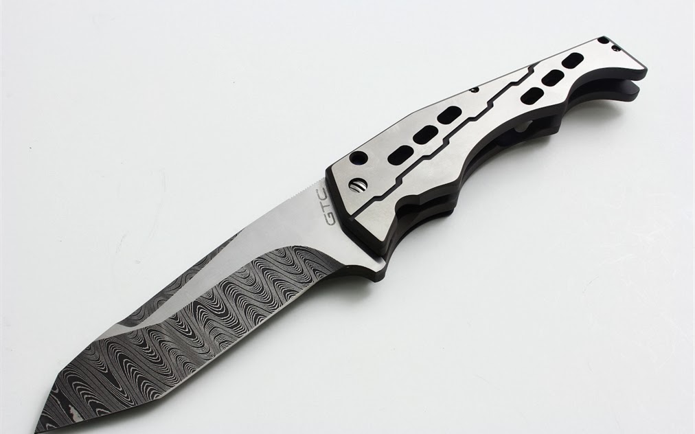 GTC Knives Damascus Titanium Flipper