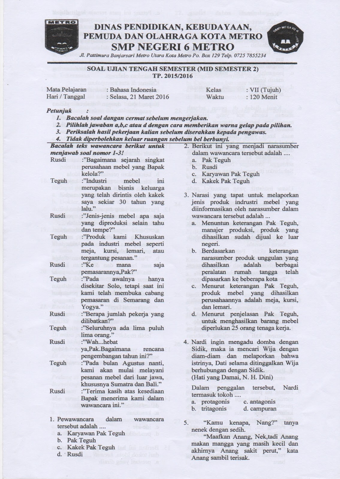 Soal Bahasa Lampung Kelas 8 BangSoal
