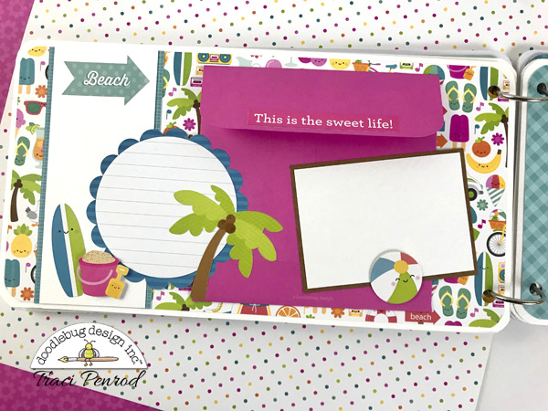 Radio Shaped Scrapbook Album page with palm tree, surfboard, and a beach ball