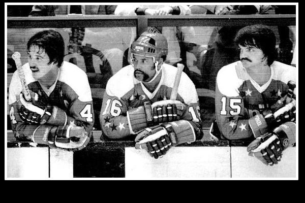 Broadway Premiere, Oct. 9, 1974: Bill Mikkelson, Mike Marson, and Dennis Dupere look on at Madison Square Garden during the first regular season game in Capitals history, a 6-3 loss to the Rangers. (Book Pg. 12)