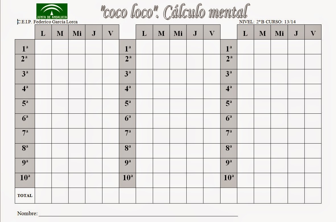 El Aula del Maestro Francisco Zamora.: Cálculo Mental - 'Coco-Loco