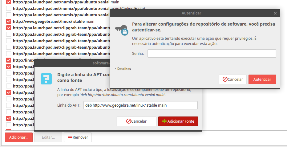 Adicionar o repositório oficial do GeoGebra Adicionar o repositório oficial do GeoGebra