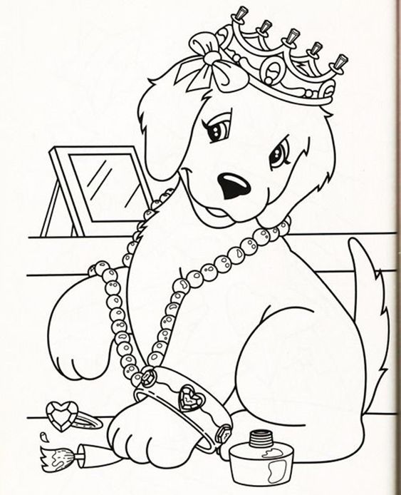 Tranh tô màu chú chó có đeo vương miện