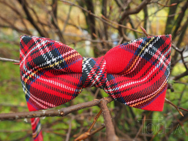 bow tie, tartan, Scotland, Christmas, for him, gift, polyester, viscose, non-wool, red, pretied, elegant, smart, geeky, vegan