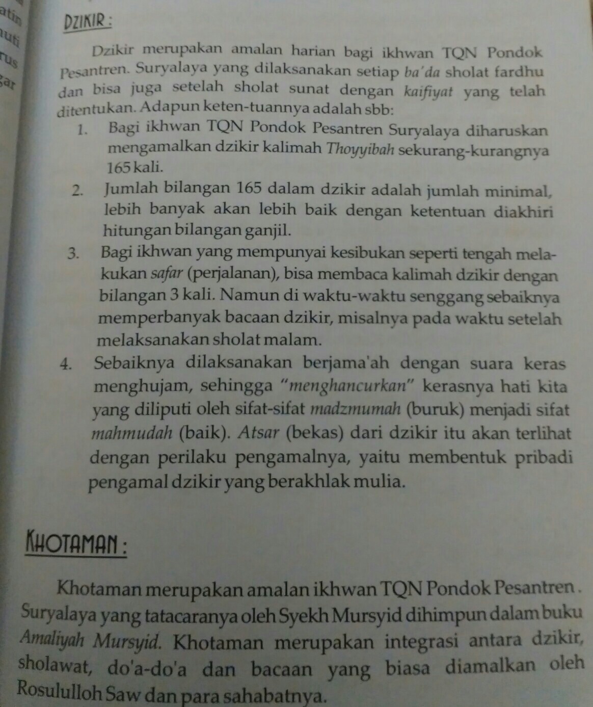 Amalan Thoriqoh Qodiriyyah Naqsabandiyah Mah Ad Suryalaya Dzikir Harian Tqn