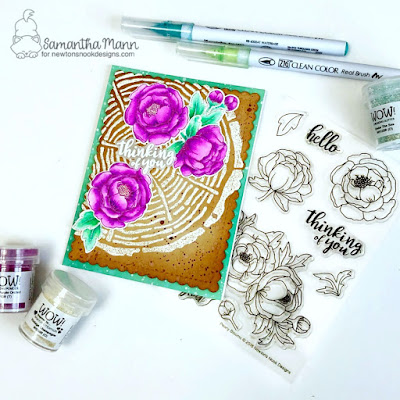 Thinking of You Card by Samantha Mann for Newton's Nook Designs with WOW Embossing Powders, floral, cards, tree rings, stencil, #embossingpowder #floral #cards #newtonsnook #nature