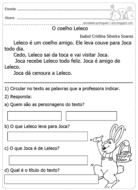 Circule no texto as palavras que a professora indicar