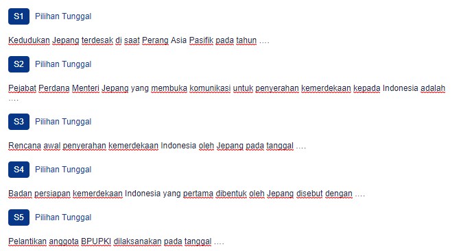 Contoh Soal Persiapan Kemerdekaan Indonesia
