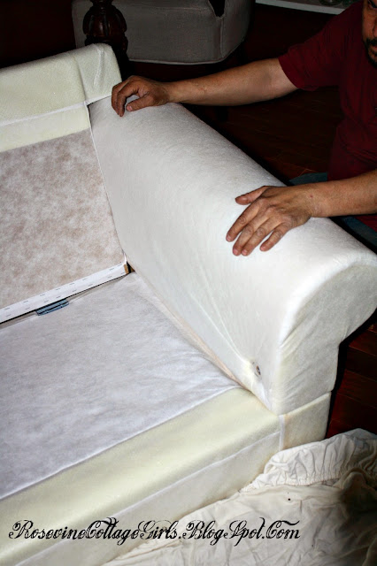 Ikea couch review | Putting the arm on an ikea couch | rosevinecottagegirls.com