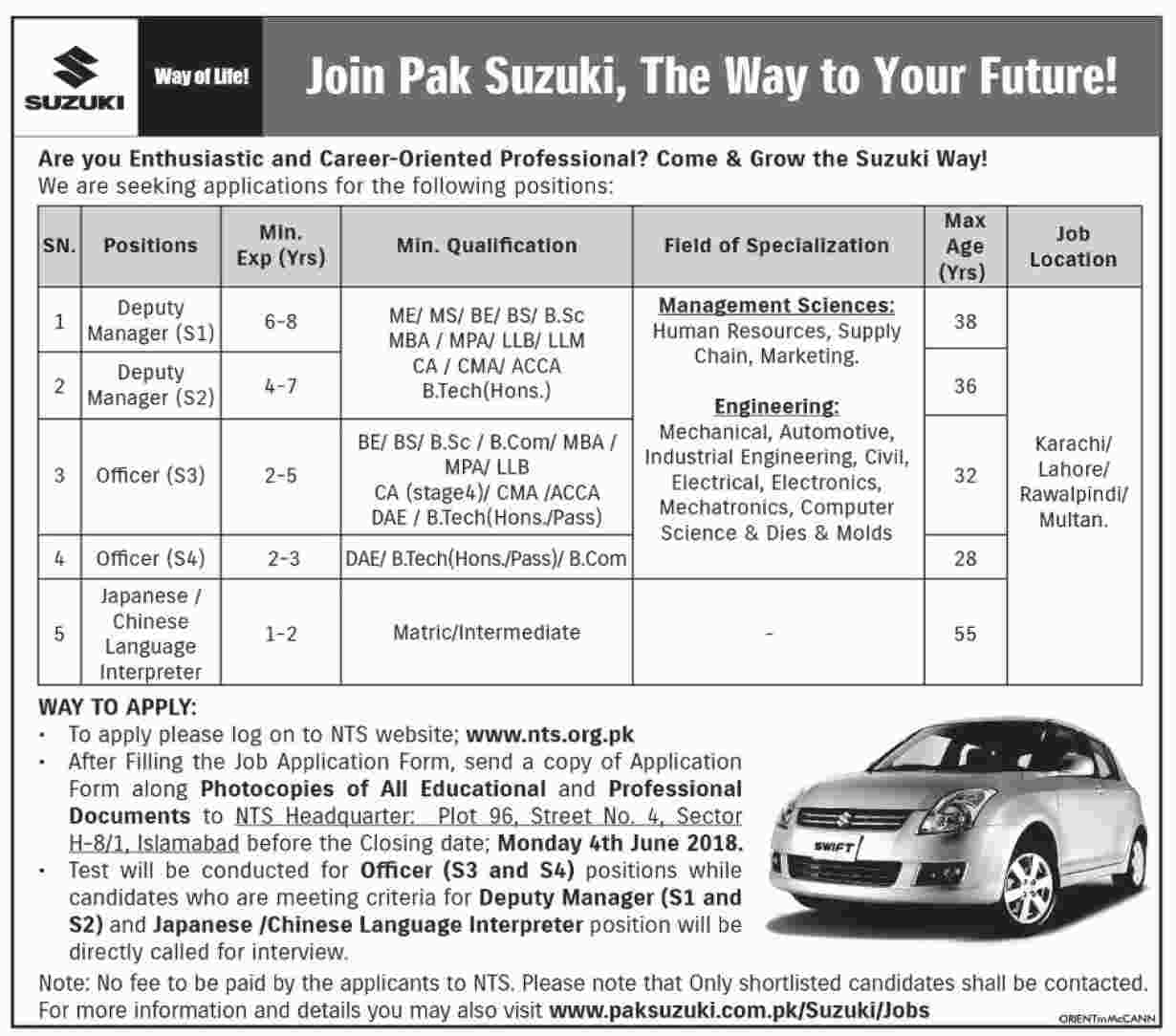 Suzuki jobs Pak suzuki
