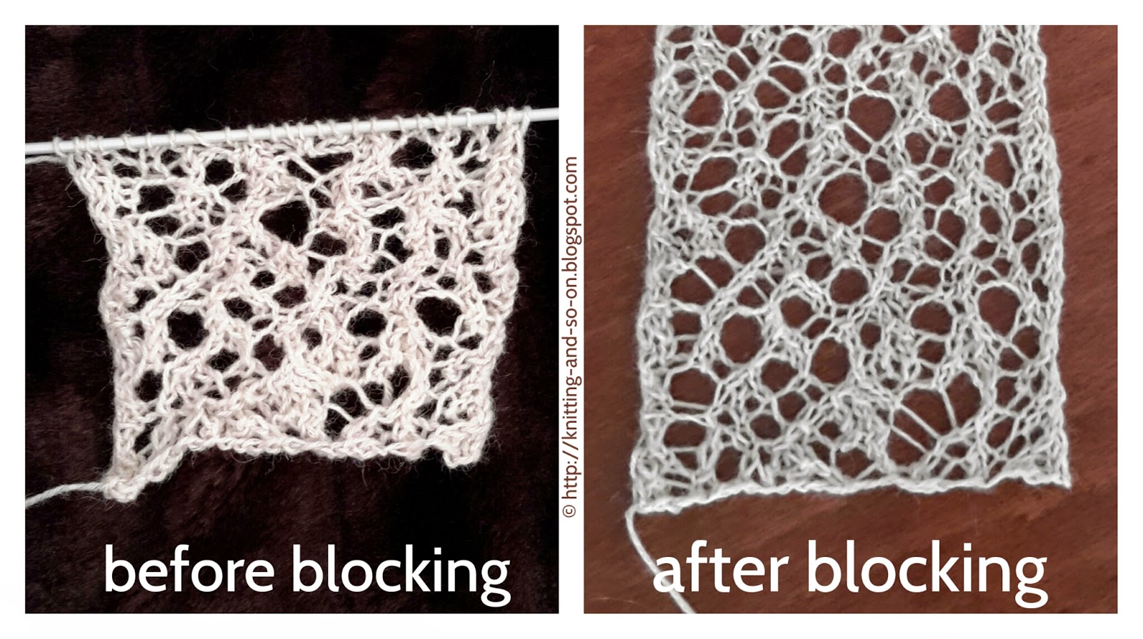 Random Lace before and after blocking. http://knitting-and-so-on.blogspot.com