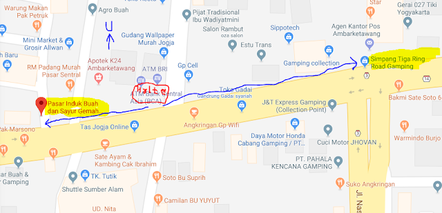 Peta lokasi Titik Jemput Penumpang Ojek Online Gojek-Grab di Gamping Yogyakarta