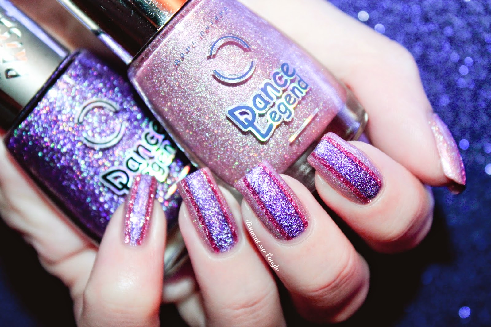 pink and purple holographic nail art