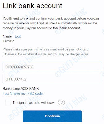 Linking PayPal India account to bank account