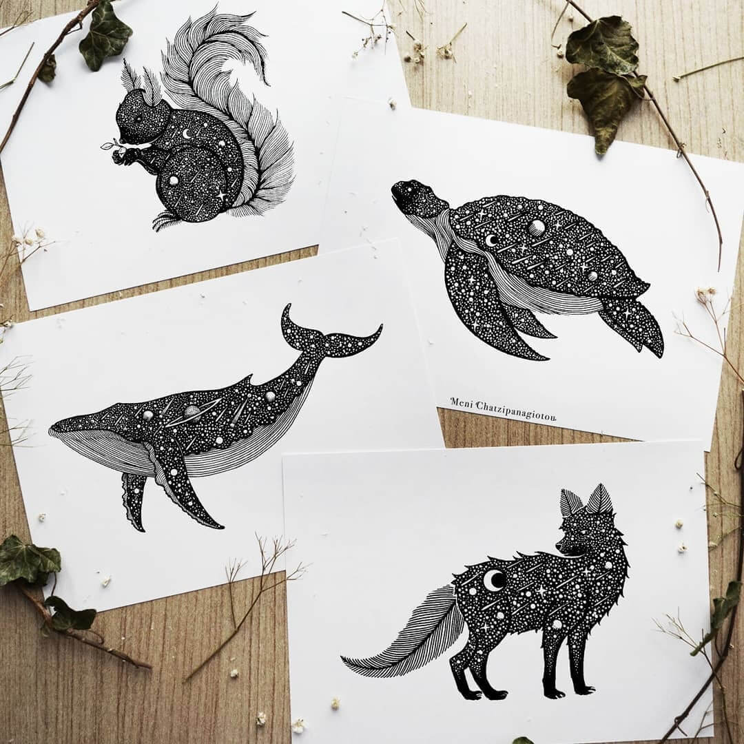04-Star-Animals-Meni-Chatzipanagiotou-Fantasy-and-Surreal-Ink-Illustrations-www-designstack-co