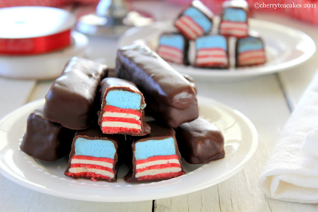 These homemade ice cream bars with chocolate on the outside and red, white and blue on the inside are festive desserts. 