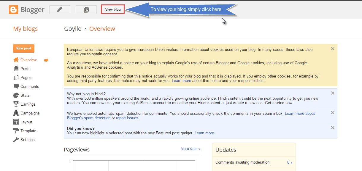 Your main blogger dashboard look like this