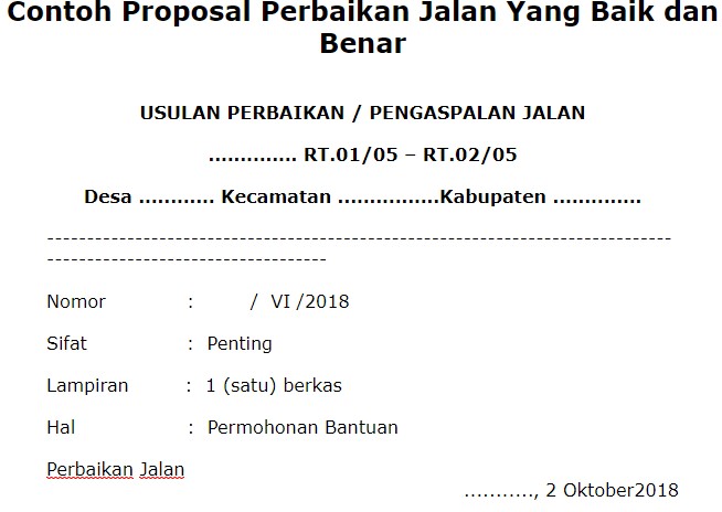 Contoh Proposal Perbaikan Jalan Yang Baik Dan Benar Baca Disini