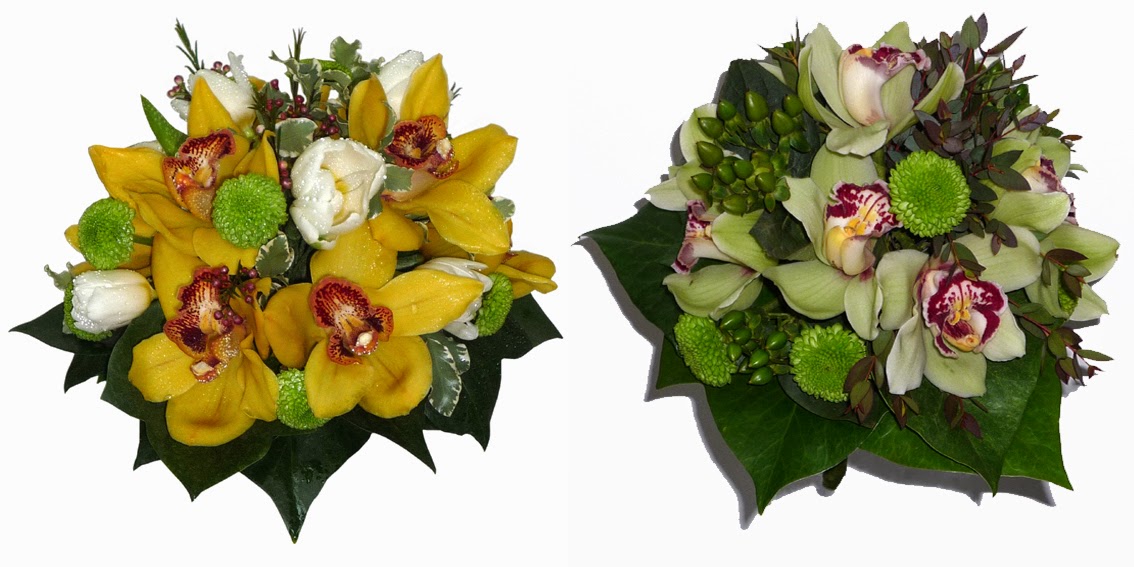 ramos de novia con orquídeas cymbidium blancas y amarillas