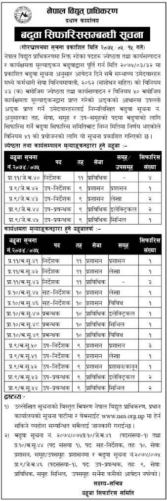 Promotion Recommend Notice - Nepal Electricity Authority