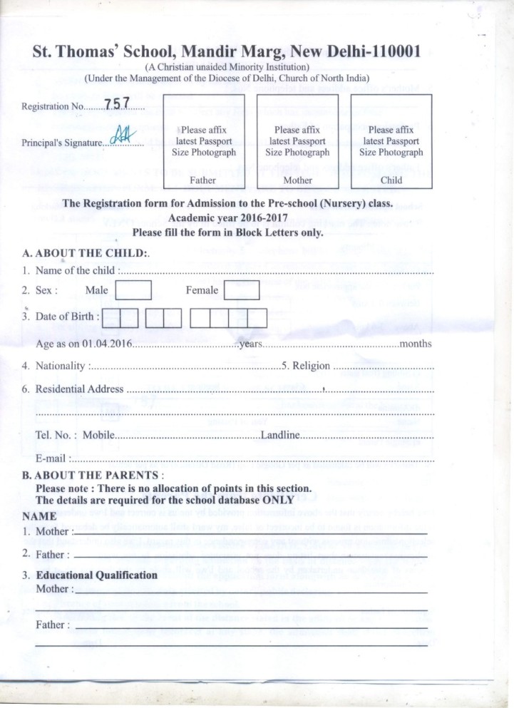 St. Thomas' School Mandir Marg Admission Criteria And Schedule 201617