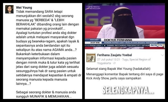 Dihina Karena Tampil Bercadar di Kick Andy, Ini Tanggapan Mengejutkan Dokter Ferihana Dihina Karena Tampil Bercadar di Kick Andy, Ini Tanggapan Mengejutkan Dokter Ferihana