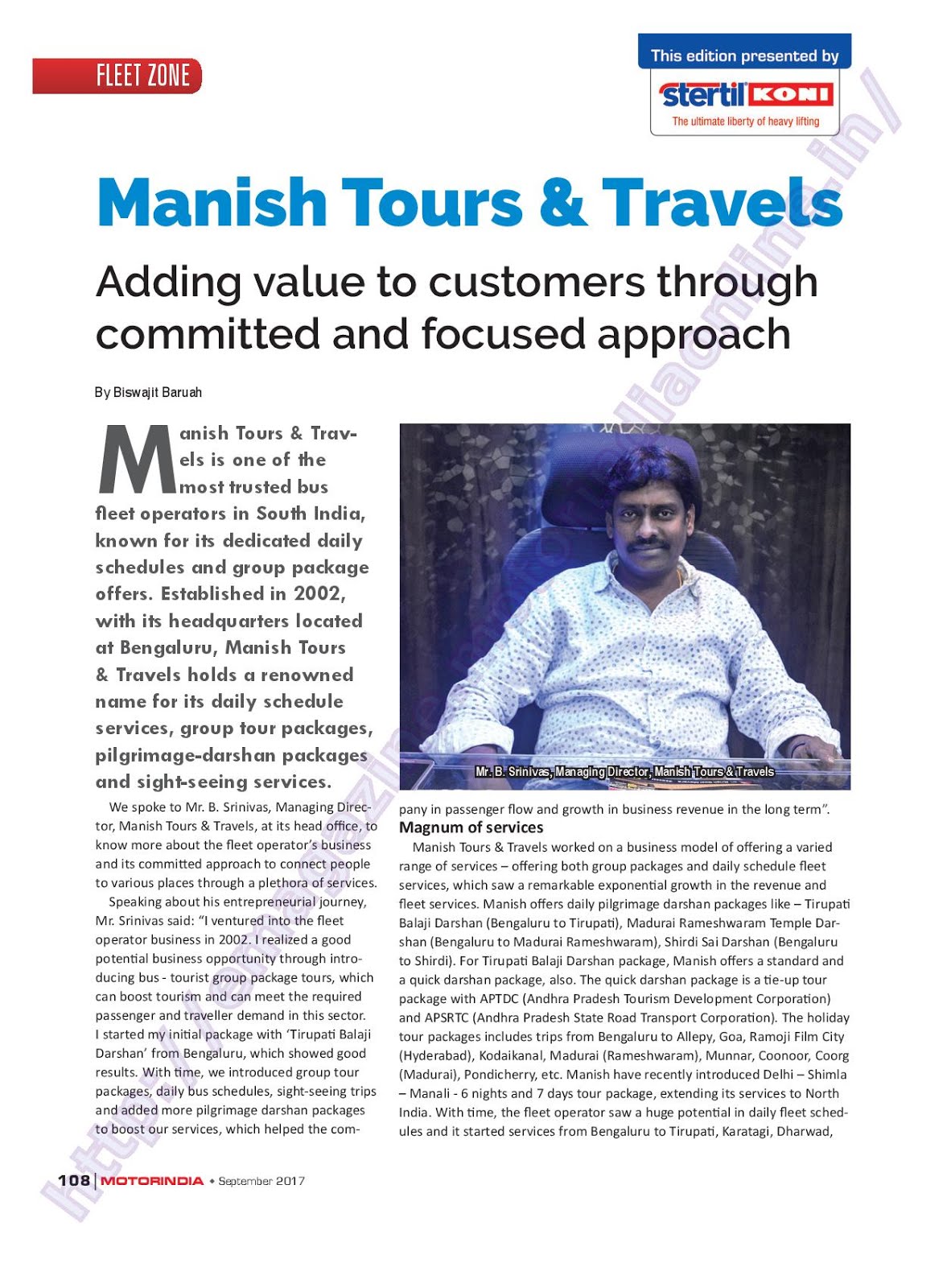 MOTOR INDIA ARTICLE 17 : MANISH TOURS AND TRAVELS