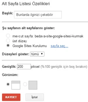 Google sites alt sayfa 