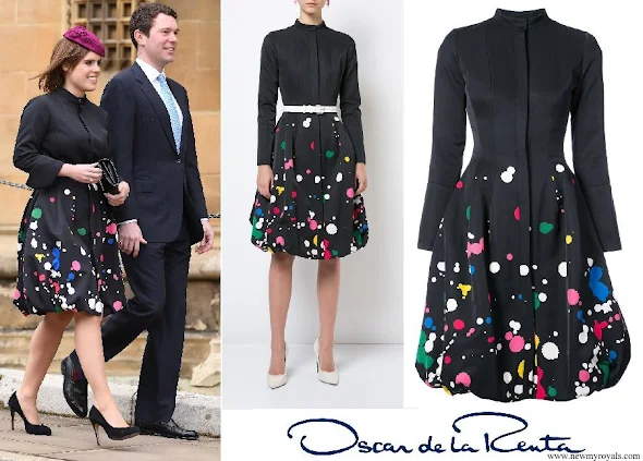 Princess Eugenie wore OSCAR DE LA RENTA paint splattered buttoned dress