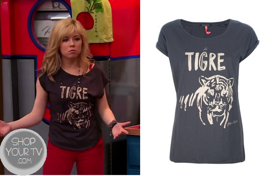 Sam Puckett (Jennette McCurdy) wears this Dark grey Tigre Tiger Print Shirt...