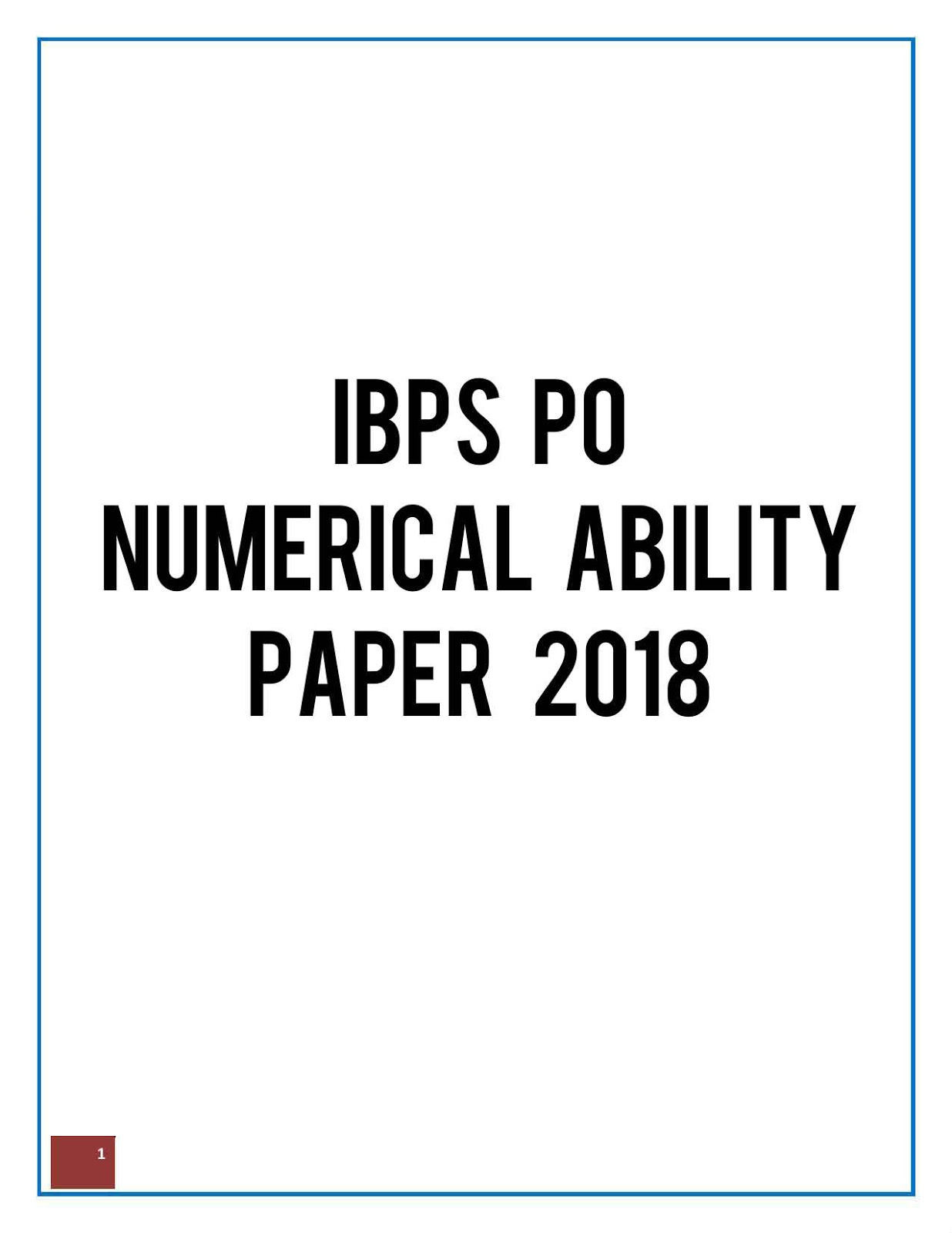 IBPS PO Quantitative Aptitude Question Paper 2018 Download PDF IBPS PO Quantitative Aptitude Question Paper 2018 Download PDF