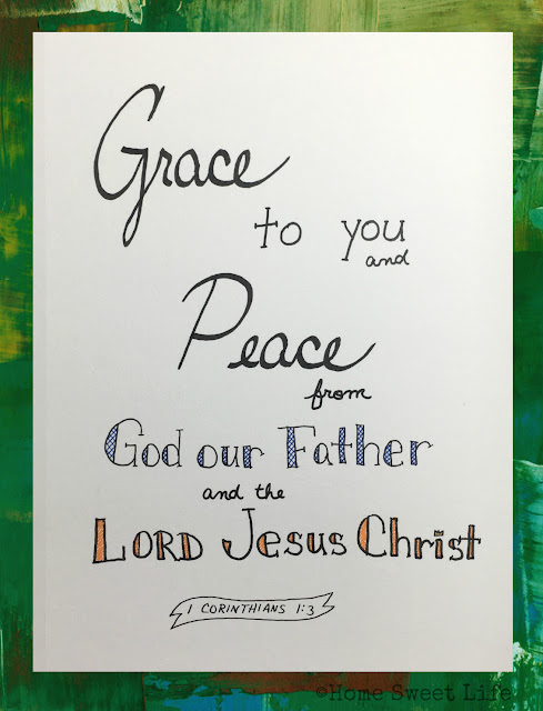 Scripture Writing, hand lettering, the Gospel in a verse, 1 Corinthians 1:3