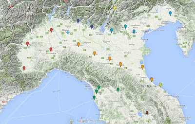 Map of Italian cities we considered for our second sabbatical