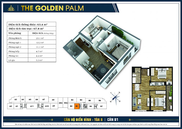 Mặt bằng căn B1 67.8m2 The Golden Palm Mặt bằng căn B1 67.8m2 The Golden Palm