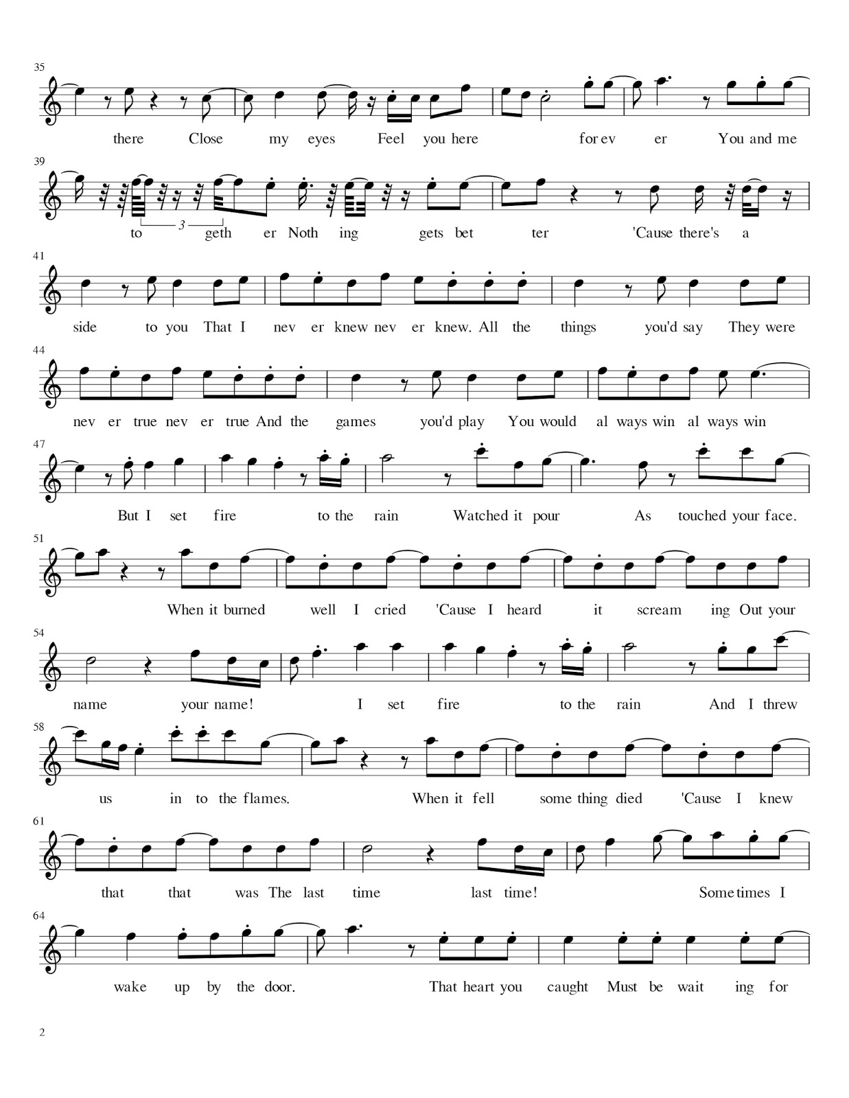 Not Balok Dan Lirik Set Fire To The Rain By Adele Lirik Chord Not Lagu