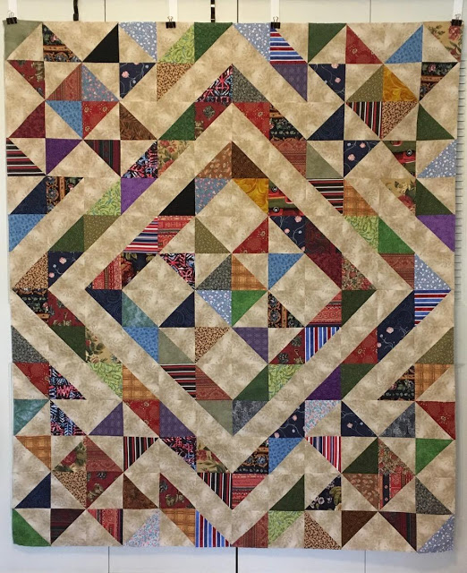 Scrappy Stars Quilt made by Tired Teacher of Wyoming Breezes, The Pattern called Stars Over Scott, designed by Jamie Janow Elfert of Baby boomer quilting bee