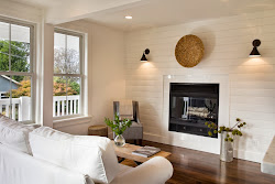 cottage modern sconces wall farmhouse living room fireplace tour trim decor bungalow farm moderncottageblog homes space