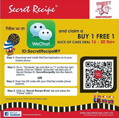 Secret Recipe Malaysia Joins WeChat, Secret Recipe Malaysia, WeChat Malaysia, Secret Recepi Sweet 16 Anniversary, Buy 1 Free 1 Slice Cake, sweet deals