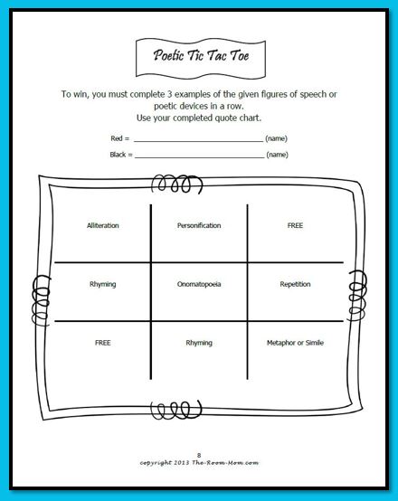 Classroom Freebies Too: Poetic Devices Tic Tac Toe Game